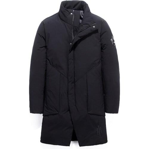 2020 Winter New Men White Duck Down Stand Collar Down Jacket Business Fashion Embroidery Thicken Warm Long Parka and Coats Male