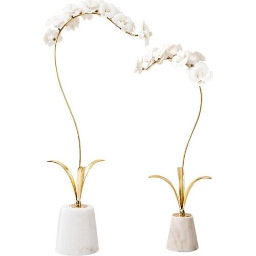 New Modern Luxury Marble Base Golden Flower Branch Home Decoration Creative Ceramic Orchid American Style Living Room Decoration