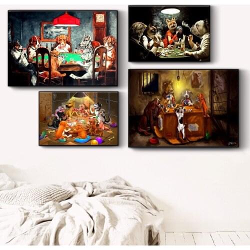 Dogs Playing Poker Funny Style Posters And Prints Canvas Painting Pictures On The Wall Abstract Decorative Home Decor Obrazy