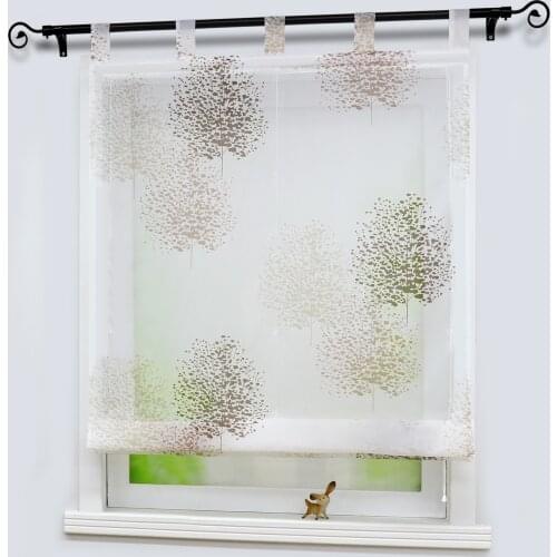 Roman Curtains Tree Printed Tulle Panel Drapes Sheer Window Voile Screening for Kitchen Decoration