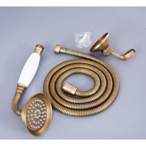 HotelSpa Antique Brass 59" Extra Long Flexible Tube Stretchable Hose & Ceramic Hand Spray Shower Head + Adjustable Holder Dhh114