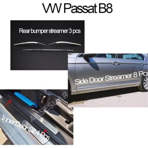 Fit VW Passat B8 rear bumper streamer 3 pcs - Chrome Side Door Streamer 8 Pcs - Inner Door Sill 4 Pcs
