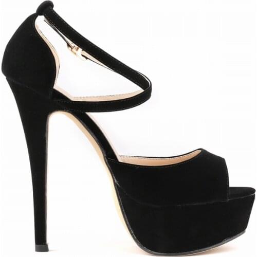 Women Pumps Sexy Peep Toe 14cm Fashion Super High Heels Platform Ankle Strap Sandals Black Red Bridal Wedding Shoes Plus Size