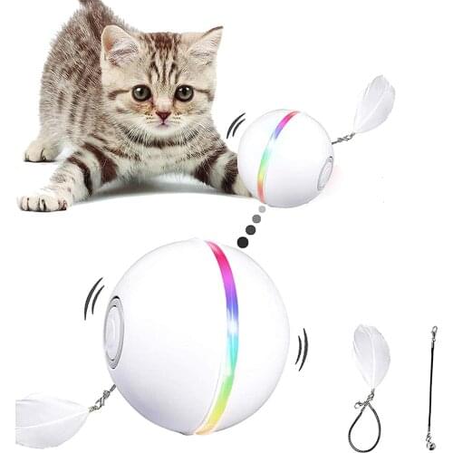 Smart Interactive Cat Toys USB Rechargeable LED 360 Degree Self Rotating Ball Pets Playing Toys Motion Activated Pet Roller Ball