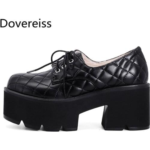 Dovereiss Fashion Spring Womens Shoes Crystal rhinestone Chunky heels Pure color White consice Gym shoes 35-43