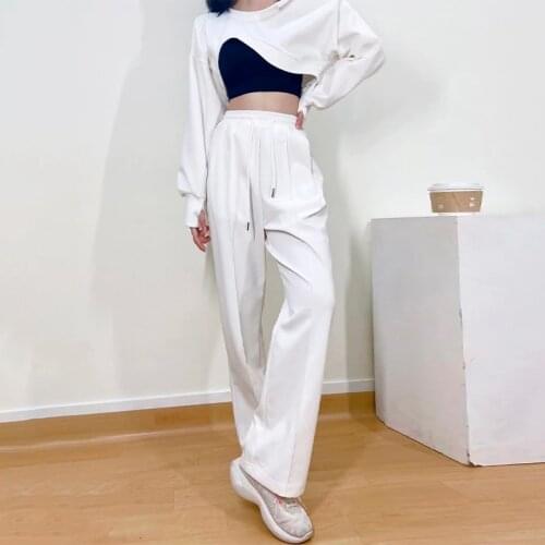 Womens Wide Leg Straight Pants Solid Drapped Trousers Green Pockets Long Pant Office Ladies Elegant Casual Fasion 2021 Summer