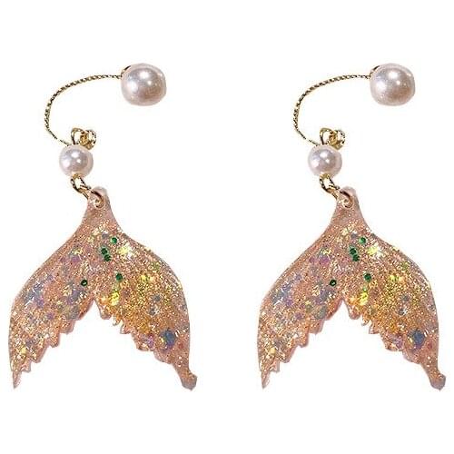 2021 Wholesale New Mermaid Legend Fish Tail Pendant Earrings Female Fashion Wild Temperament Elegant Alloy Jewelry for Women