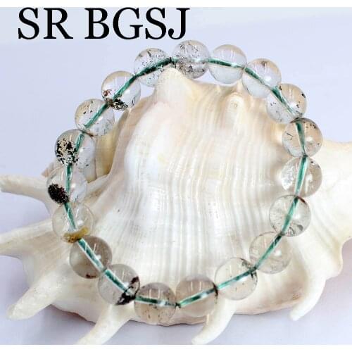 Free Shipping 8 9 10 11 12mm Round 3A Green Phantom Gems Natural Stone Stretchy Women Lady Bracelet 7.5"