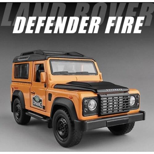 1:32 scale orv diecast car Land Defender 110 Rover fire metal model with light and sound pull back vehicle alloy toy collection