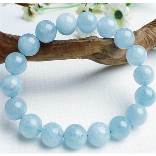 11mm Genuine Natural Blue Gems Stone Stretch Bracelet For Women Charms Crystal Round Bead Bracelet Femme
