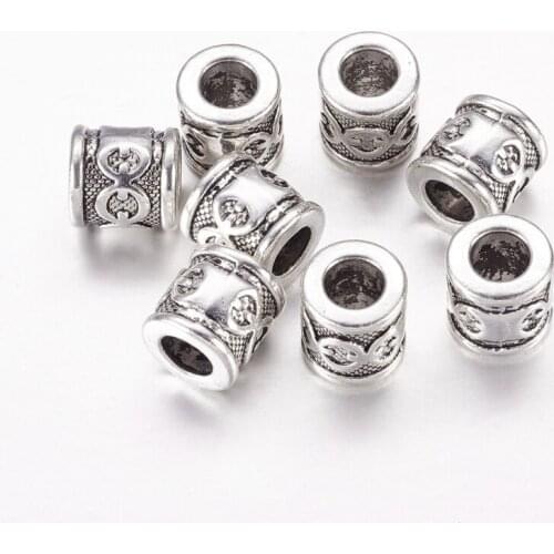 20pcs 10x10mm Tube Alloy Beads Loose Spacer Beads Metal Beads Tibetan Style for Jewlery Making DIY Bracelet Necklace hole: 5.5mm