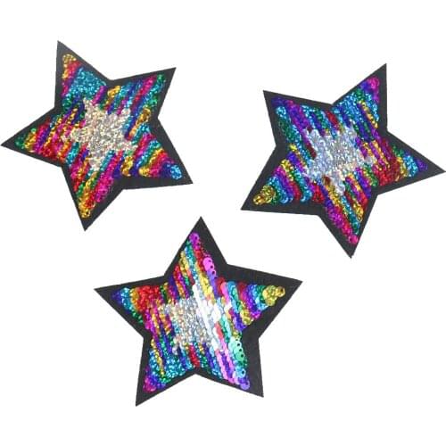 5PCS Star Sequin Applique Reversal Badges Patches Iron on Transfers for Clothing Jeans Backpacks DIY Apparel Sewing Accessories
