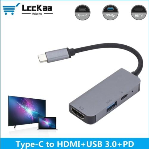 LccKaa 3 in 1 USB-C HUB Male to Female USB 3.1 Type-c To HDMI-compatible USB 3.0 Charging Adapter For Macbook Air Converter