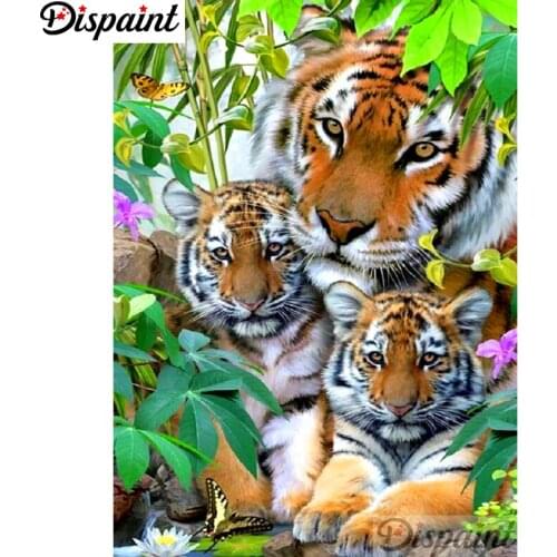 Dispaint Full Square/Round Drill 5D DIY Diamond Painting "Tiger family scenery" Embroidery Cross Stitch 5D Home Decor A11195