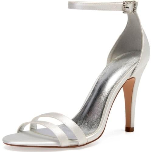 High Heels Satin Strappy Wedding Sandals for Bride Open Toe Ankle Buckle Strap Heeled Formal Party Dress Sandals Summer