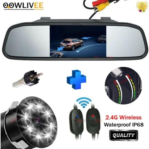 OOWLIVEE High Resolution 800P Car Monitor + Wireless Camera LEDs Lights 18.5MM Circle Cam Dynamic Trajectory Colorful Waterproof