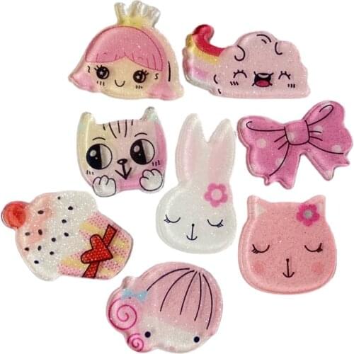 20Pcs Shiny Pink Set Girl Cake Animal Figurines Miniatures Planar Home Decoration DIY Crafts Phone Shell Accessories