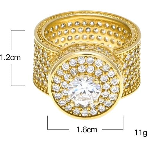 Hip Hop Mens Gold color Plated Zircon Big Ring Hip Hip Ice Out Cuban Ring Crystal Miami Hip Hip For Men