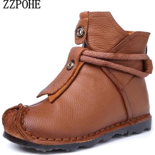 ZZPOHE Genuine Leather Women Boots Lady Handmade Soft Ankle Boot Women comfortable casual shoes Woman national style short boots