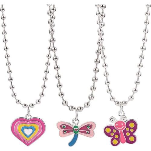 New Fashion Metal Cute Butterfly Dragonfly Pendant Necklaces for Women Vintage Peach Heart Shape Beads Chains Necklace Jewelry