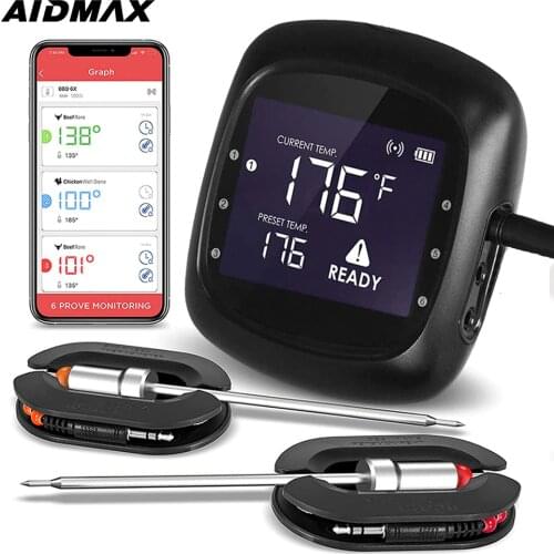 AidMax PRO05 Digital 6 Probes Meat Thermometer Kitchen Wireless Cooking BBQ Food Thermometer Bluetooth Oven Grill Thermometer