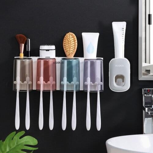 Toothbrush Holder Automatic Toothpaste Squeezer Dispenser With Cup Wall Towel Bar Storage Rack Organizer Bathroom Accessories