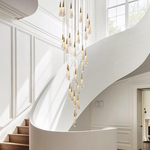 Stair long chandelier, simple duplex building villa model room, revolving double-story post-modern light luxury lamp