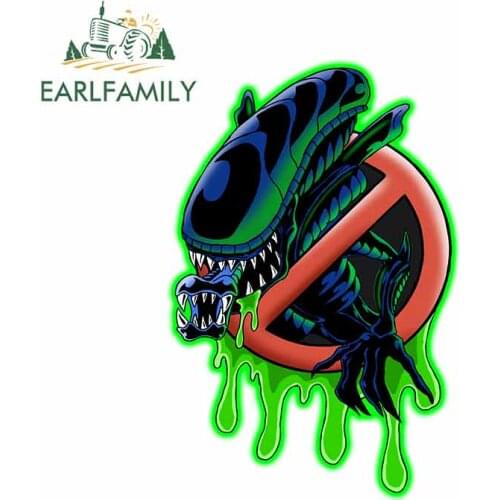 EARLFAMILY 13cm x 8.7cm for Bug Busters Alien Xenomorph 4 Inch Funny Car Stickers Personality Fashion Body for Car Decal