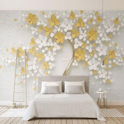 Custom 3D Yellow Flower Big Tree Photo Murals Wallpaper Living Room Bedding Room Landscape Wall Decor 3D Embossed Wall Covering