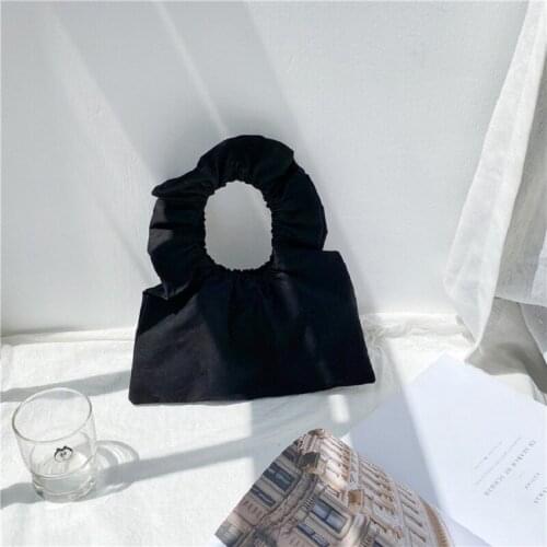 Polyester canvas open small square bag female makeup bags summer fashion niche ruffle canvas bag cute fold handbag