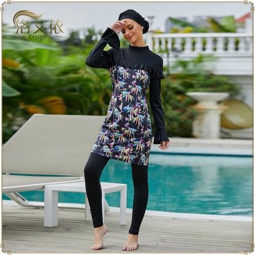 Conservative Fashion Printed Three Piece Swimsuit Muslim Swimsuit Hijab Swimwear Islamic Swimsuit