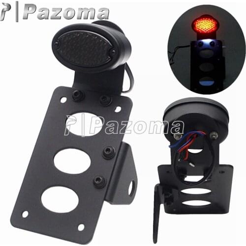 Motorcycle Side Axle Mount LED Taillight License Plate Bracket W/Brake Light For Honda BMW Harley Street Bike Cafe Racer Custom