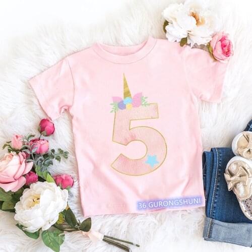 Fashion childrens t-shirt funny numbers and letters unicorn cartoon print t-shirt for boys/girls birthday clothing shirt tops