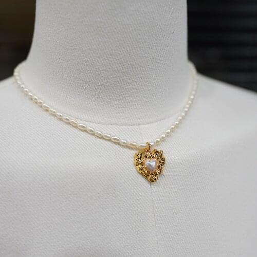 Amorita boutique XL32480-i6 Natural pearl 2 colors 3D heart pendant fashion necklace