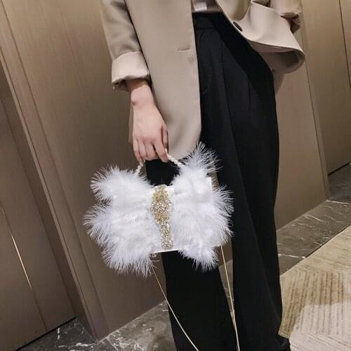 Fashion Woman Handbags Ladies Luxury Brand Tote Bag Pearl Chain Crystal Shoulder Fur Bag Womens Handbag Trend