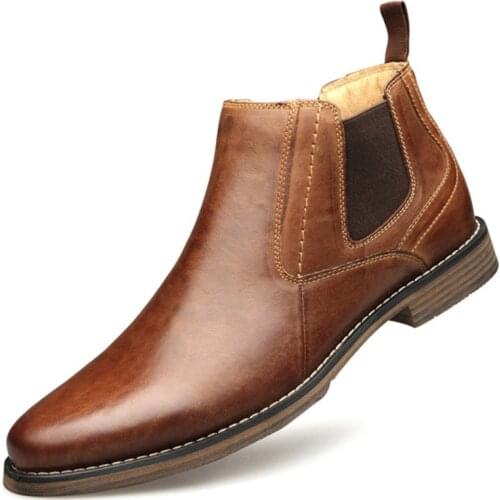 Winter Brand Men Chelsea Boots Ankle Genuine Cow Leather Man Shoes Slip-on Casual Martin Botas Male Footwear Large Size 47