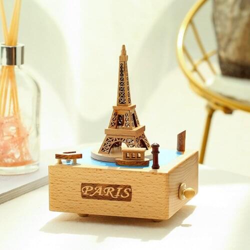 Music Box with Stem-winding Beech Wood Music Box Mechanical Wind-up Toggle Switch Melody Castle Excellent Gifts & Decorations