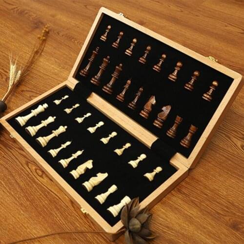 Handmade Folding Chess Set International Board Games Chess with Extra Queen and