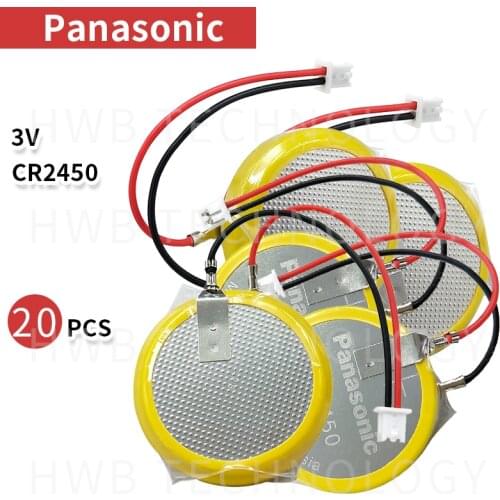 20pcs/lot New Genuine Panasonic CR2450 battery with solder pin plug wire bonders CR 2450 3V AFPX-BATT FP-X Series PLC Batteries