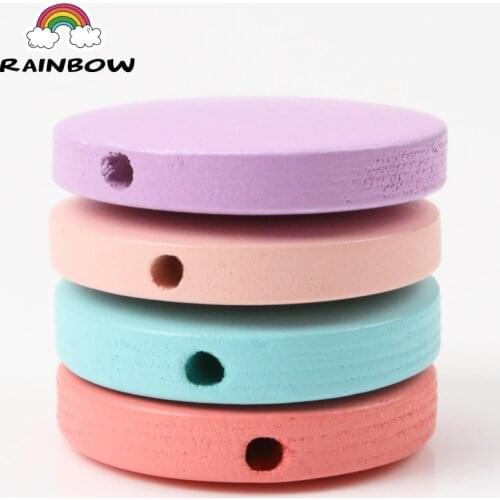 New Mixed Colors Oblate Round Wooden Material Spacer Beads For Jewelry making DIY 25mm 20pcs