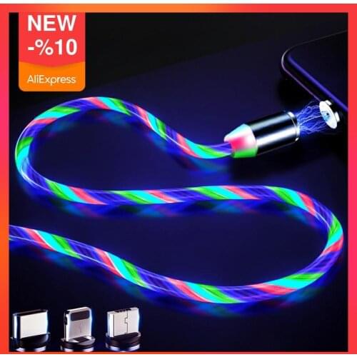 New Streamer Magnetic Absorption Cable Fast Charging Magnet Micro USB Type C LED Wire Cord Charger For XiaoMi Iphone Samsung S9