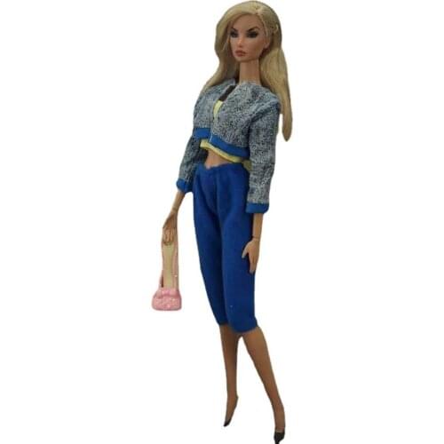 1/6 BJD Doll Clothes Fashion 11.5" Doll Outfits for Barbie Clothes Blue Coat Tube Top Cropped Pants Trousers Dolls Accessory Toy