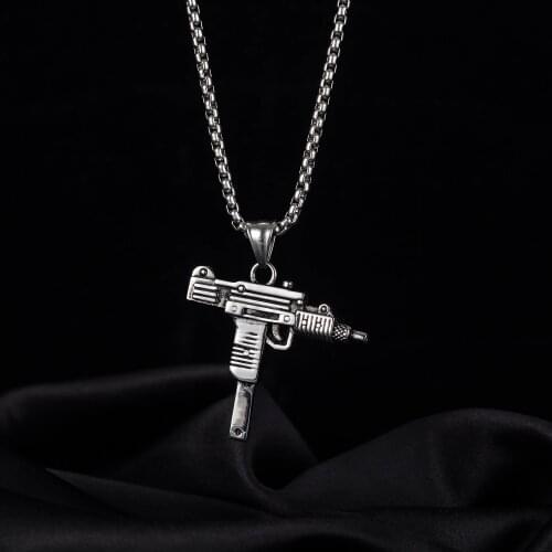 UZI GUN Shape Pendant Necklace Cool Gothic Hip Hop Army Style Male Chain Men Necklaces Jewelry