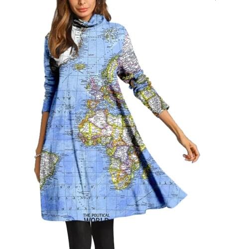 Cross-border new world map print dress
