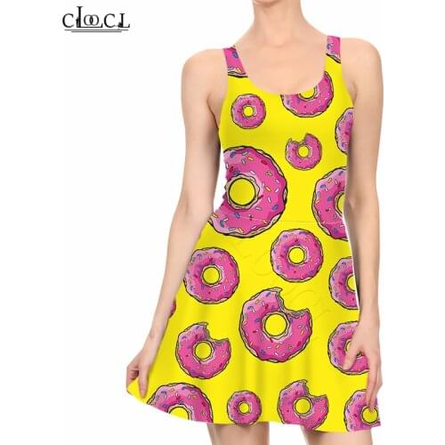 CLOOCL Fashion Homerjay Donuts 3D Print Fashion Women Sleeveless Dress Casual Sexy Slim Summer Beach Style