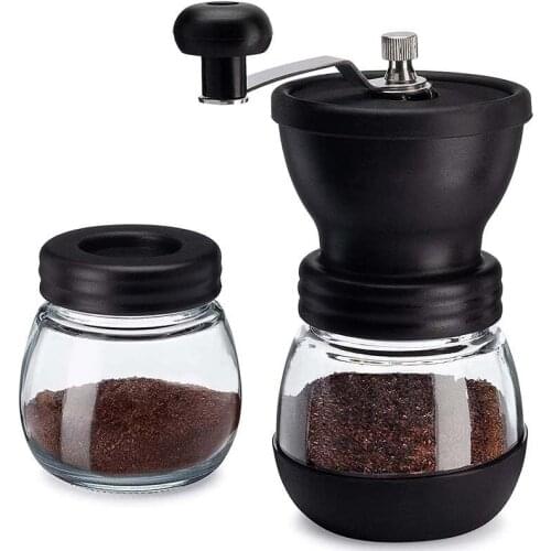 Manual Coffee Bean Grinder with Ceramic Cone Grinder, 2 Glass Jars with Ceramic Burrs, Suitable for Drip Coffee
