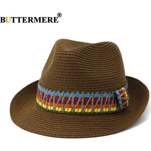 BUTTERMERE Summer Hat for Women Men Beach Sun Hat Straw Hat Panama Fedora Cap UV Protection Jazz Summer Cap for Female Chapeau