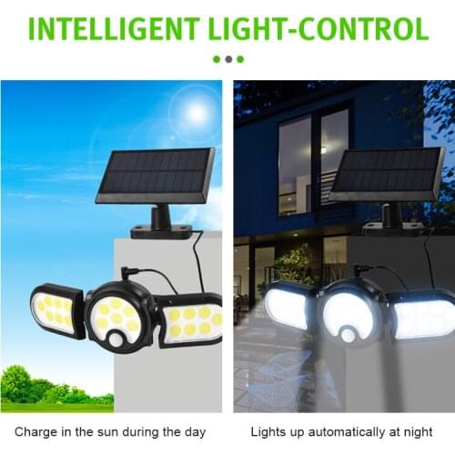 LED Solar Lights Outdoor 3 Head Motion Sensor Illumination Super Bright Waterproof Remote Control garden Wall Lamp White light