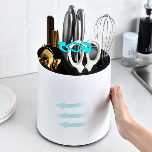 360 Degrees Rotating Kitchen Knives Holder Multi-Functional Knife Stand Fork Chopsticks Shelf Storage Creative Utensil Holder