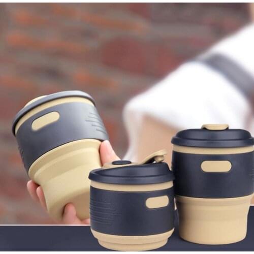 350ML Portable Travel Cup Retractable Folding Silicone Coffee Cup Milk Tea Cup With Lid Outdoor Sport Water Drinking Cup 5 Color